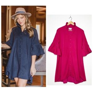 Holly Shae Design Pink Corduroy Stella Mini Dress Bell Sleeve Size Medium
